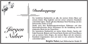 Traueranzeige von Jürgen Nuber von Pegnitz-Zeitung